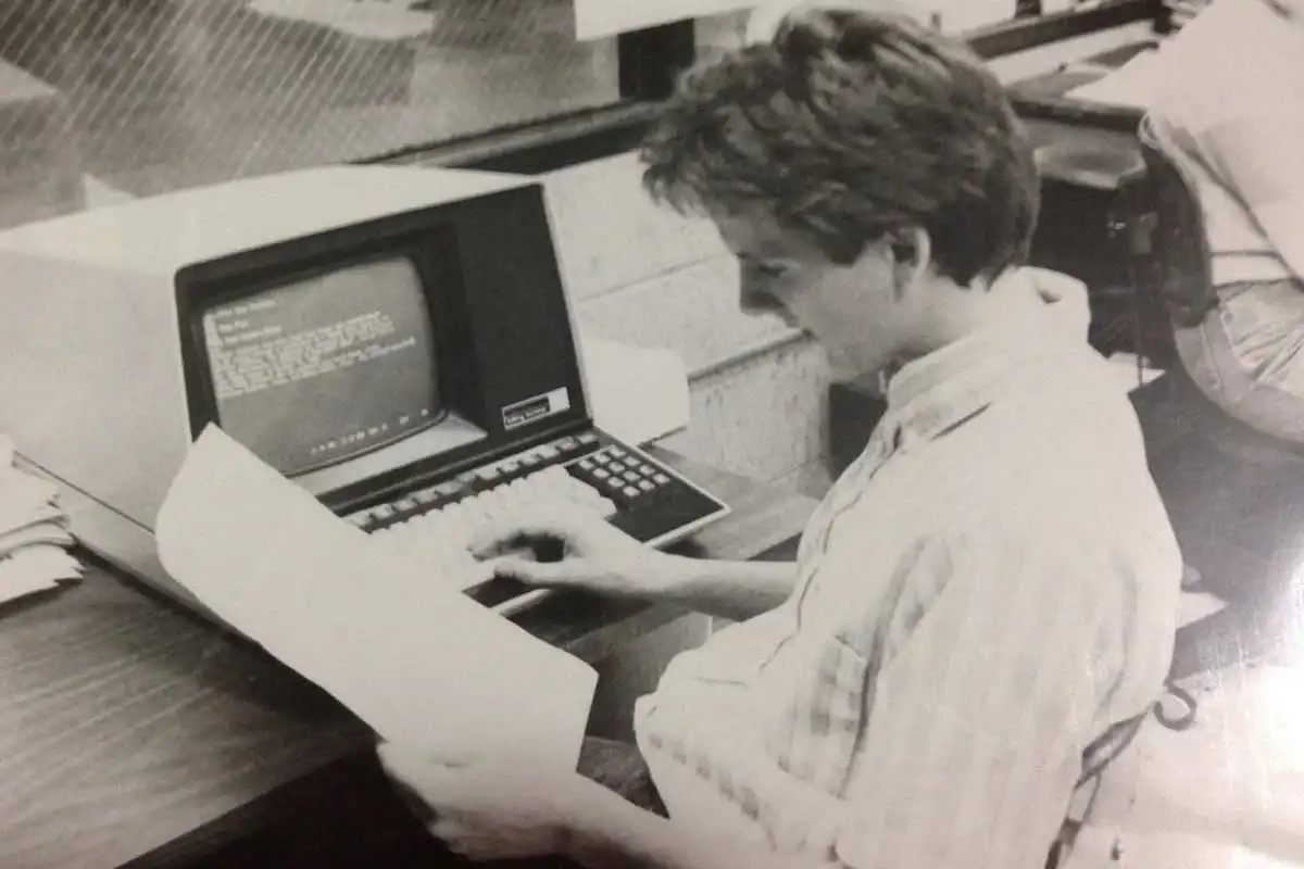Chris Wood working on The Pine Cone while at Pine Bluff High School